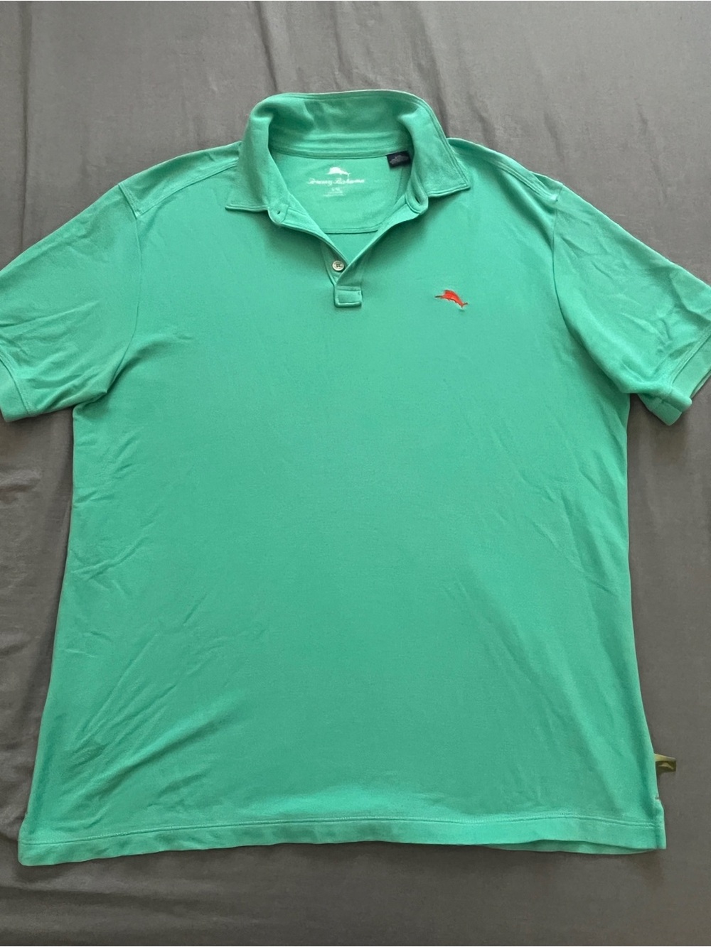 Tommy Bahama Seafoam Green Polo with Red Fish Accent